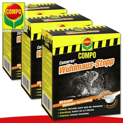 COMPO 3 x 200g Cumarax® Wühlmaus-Stopp Vergrämer Repeller Beet Gemüse Schutz