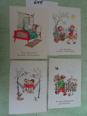 4x Arthur F Krüger AFKH Postkarte AK geprägte Schrift Geburtstag neutral Kinder