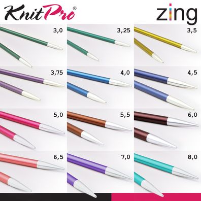 Knit Pro Zing Austauschbare Nadelspitzen Länge 11,5 cm Aluminium 12 Größen