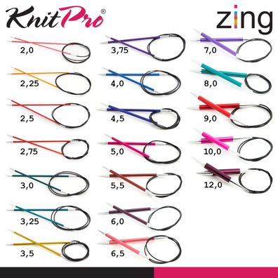 Knit Pro Zing Rundstricknadeln 60cm leicht glatte Oberfläche 19 Größen