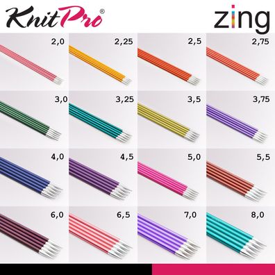 Knit Pro Zing Sockenstricknadeln 20cm Nadelspiel leicht glatt Stricken 16 Größen
