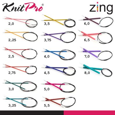 Knit Pro Zing Rundstricknadeln 40cm leicht glatte Oberfläche 16 Größen