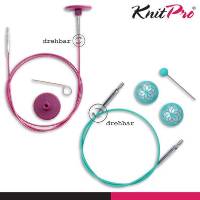 Knit Pro Seil Swivel 360° für austauschbare Nadelspitzen 2 Farben 7 Längen