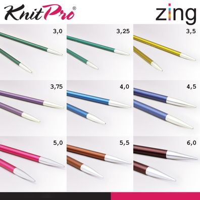 Knit Pro Zing Austauschbare Nadelspitzen Länge 10 cm Aluminium 9 Größen