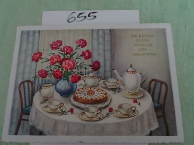 Arthur F Krüger AFKH Postkarte AK 1956 gelaufen 4579 gedeckte Kaffeetafel Porzellan