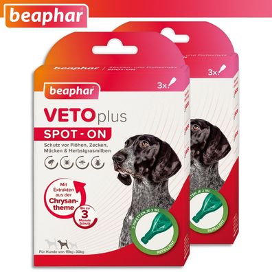 Beaphar 2 Pack à 3x2 ml VETOplus SPOT-ON Ungezieferschutz für Hunde von 15-30 kg
