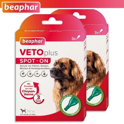 Beaphar 2 Pack à 3 x 4 ml VETOplus SPOT-ON Ungezieferschutz für Hunde ab 30 kg