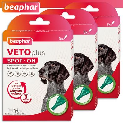 Beaphar 3 Pack à 3x2 ml VETOplus SPOT-ON Ungezieferschutz für Hunde von 15-30 kg