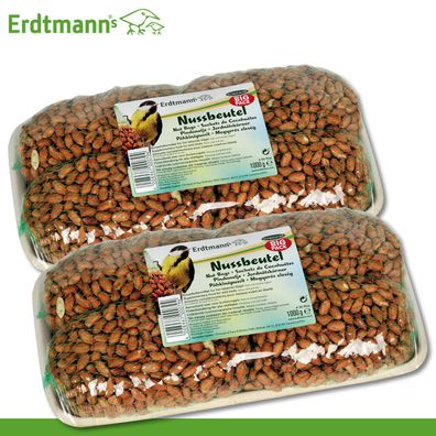 Erdtmanns 2 Pack à 4 x 250 g Nussbeutel XXL im Netz Wildvogelfutter Specht Meise