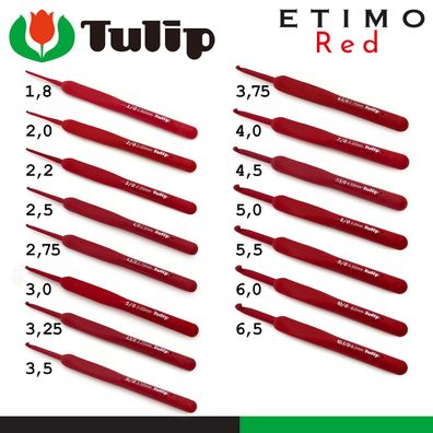 Tulip Etimo Red Häkelnadel mit Komfortgriff glatte Hakenspitze griffig 15 Größen