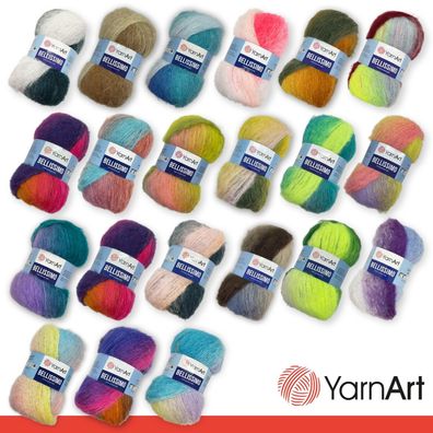 YarnArt 3 x 150 g Bellissimo Stricken Garn Wolle Mohair flauschig 21 Farben