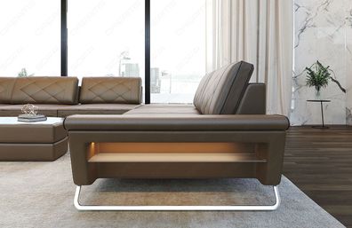 ledersofa Bari XL Leder sandbeige-dunkelbraun Sofa mit LED Ledersofa Beleuchtung