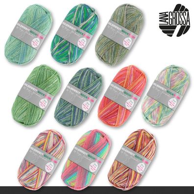Lana Grossa 3 x 100 g Meilenweit 100 Socktober Stricken Socken Wolle 10 Farben