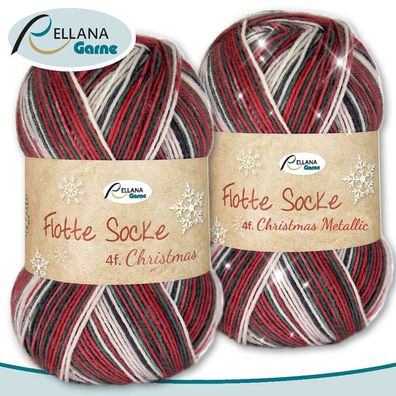 Rellana 100 g Flotte Socke Christmas 2022 4f Sockenwolle mit oder ohne Glitzer