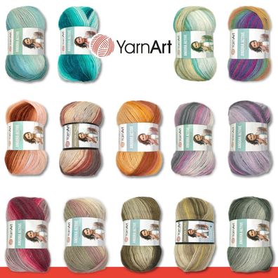 YarnArt 3 x 100 g Angora Active Stricken Garn Wolle Mohair Farbverlauf 14 Farben