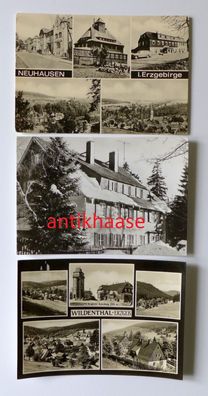 3 DDR Ansichtskarten Mehrbild AK Neuhausen Carlsfeld Wildenthal Erzgebirge