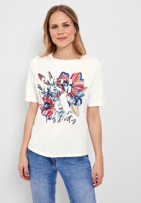 Cecil T-Shirt mit Blumen Fotoprint in Vanilla White