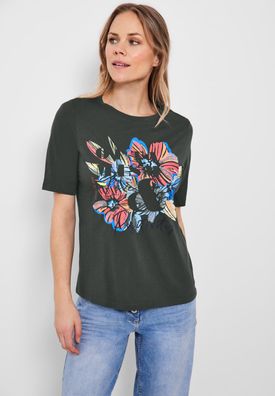 Cecil T-Shirt mit Blumen Fotoprint in Easy Khaki
