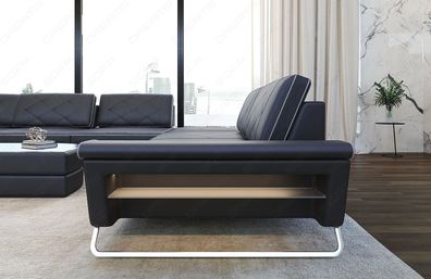 Wohnlandschaft Bari XL Leder grau-weiss Sofa LED Couch Beleuchtung - USB Anschluss