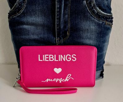 XL Damen Portemonnaie Geldbörse "Lieblingsmensch" Kunstleder Fächer Pink