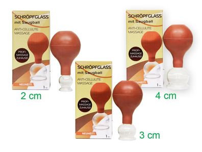 Schröpfgläser Set mit Saugball 2 cm 3 cm 4 cm Schröpfen Vacuum Cupping Glass