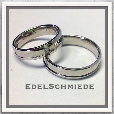 Eheringe in 585/ - Weißgold poliert - mit Brillant
