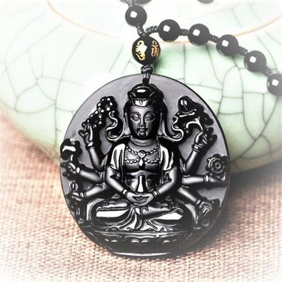 Buddha Schmuck, Buddha Kette, Obsidian Buddha Kette,