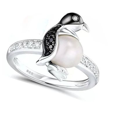 Süßer Pinguin Damen Ring Silber Plated