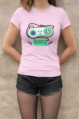 Bio Damen T-Shirt Old School Retro Gaming Pixel Controller 1 Gamer Weekend