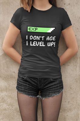 Bio Damen T-Shirt Old School Retro Gaming Pixel I dont age i level up funny