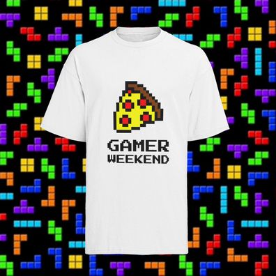 Bio Herren T-Shirt Retro Lover Gamer Weekend Geek Nerd Konsole Pixel Pizza