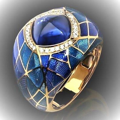 Schöner blauer Enamel Damen Ring