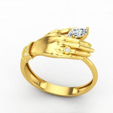 Niedlicher Hände Ring mit Cubic Zirkonia Steinen Gold Plated