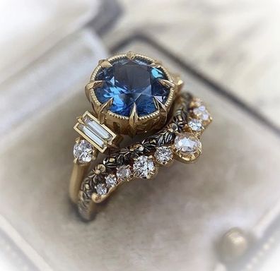Niedlicher 2-teiliger Damen Ring im blau/ weißen Design