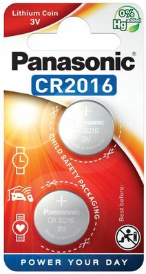 Panasonic Knopfbatterie Lithium, CR 2016, 2 Stück