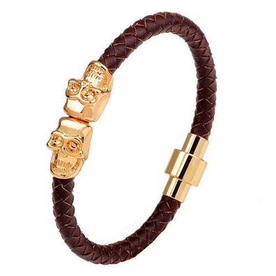 Braunes Skull Leder Armband für Frauen und Männer