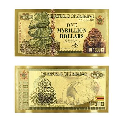 One Myrillion Dollar vergoldete Banknote Zimbabwe