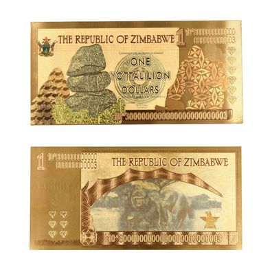 One Yottalilion Dollar vergoldete Banknote Zimbabwe
