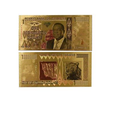 Vigintillion Dollar vergoldete Banknote Zimbabwe