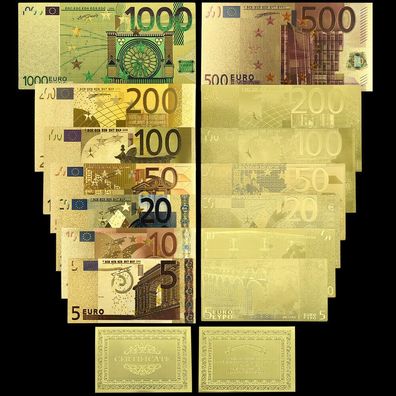 14 Stück Euro Goldfolie Banknoten Souvenier