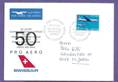 Flugpost Schweiz 50 Jahre schweizerische Luftpost nach St. Gallen
