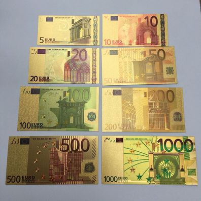 8 Scheine Souvenier Euro Goldfolie Banknoten