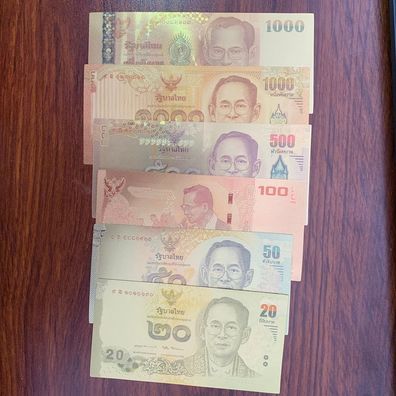 6 Sammelscheine Goldfolie Banknoten Thailand Bath