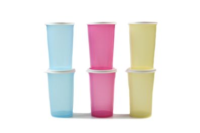 Tupperware To Go Eco 330 ml gelb (2) + rosa (2) + blau (2) Becher Trinkbecher mit ...