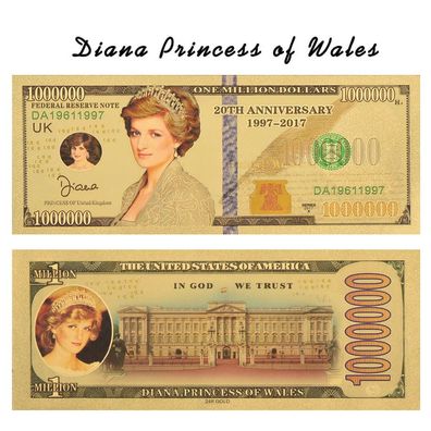 1 Million Goldfolie Banknote Prinzessin Diana