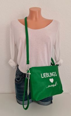 Umhängetasche Cross Body Bag "Lieblingsmensch" Kunstleder einfarbiger Gurt Grün