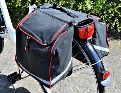 Filmer 46.353 Fahrrad Doppeltasche rot/ schwarz mit Reflektorstreifen