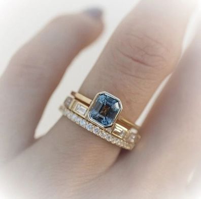 Eleganter 3-teiliger Damen Ring blau/ weißes Design