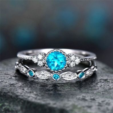 Wunderschöner 2-teiliger Damen Ring im Aguablauen Design