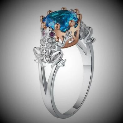 Niedlicher Frosch Ring im edlen blauen Design
